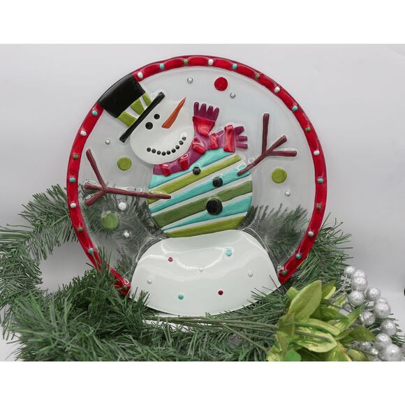 Lori Siebert SILVESTRI Art Glass Fusion 12" Snowman Plate - Picture 8 of 13
